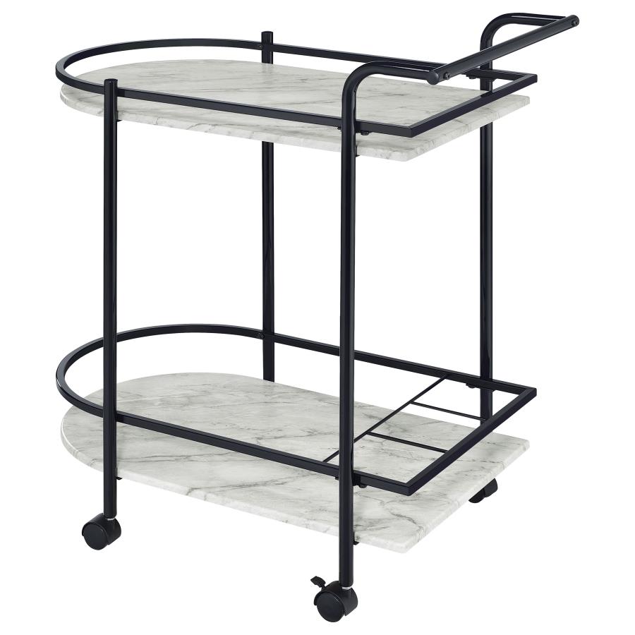 Desiree 2-tier Faux Marble Shelf Metal Bar Cart Black - 181376