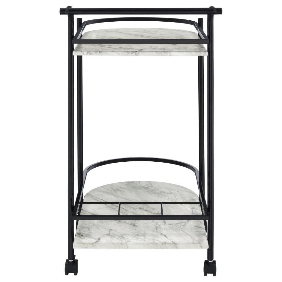 Desiree 2-tier Faux Marble Shelf Metal Bar Cart Black - 181376