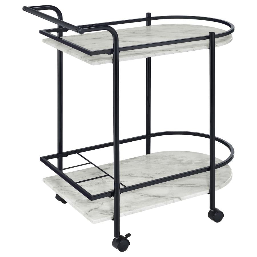 Desiree 2-tier Faux Marble Shelf Metal Bar Cart Black - 181376