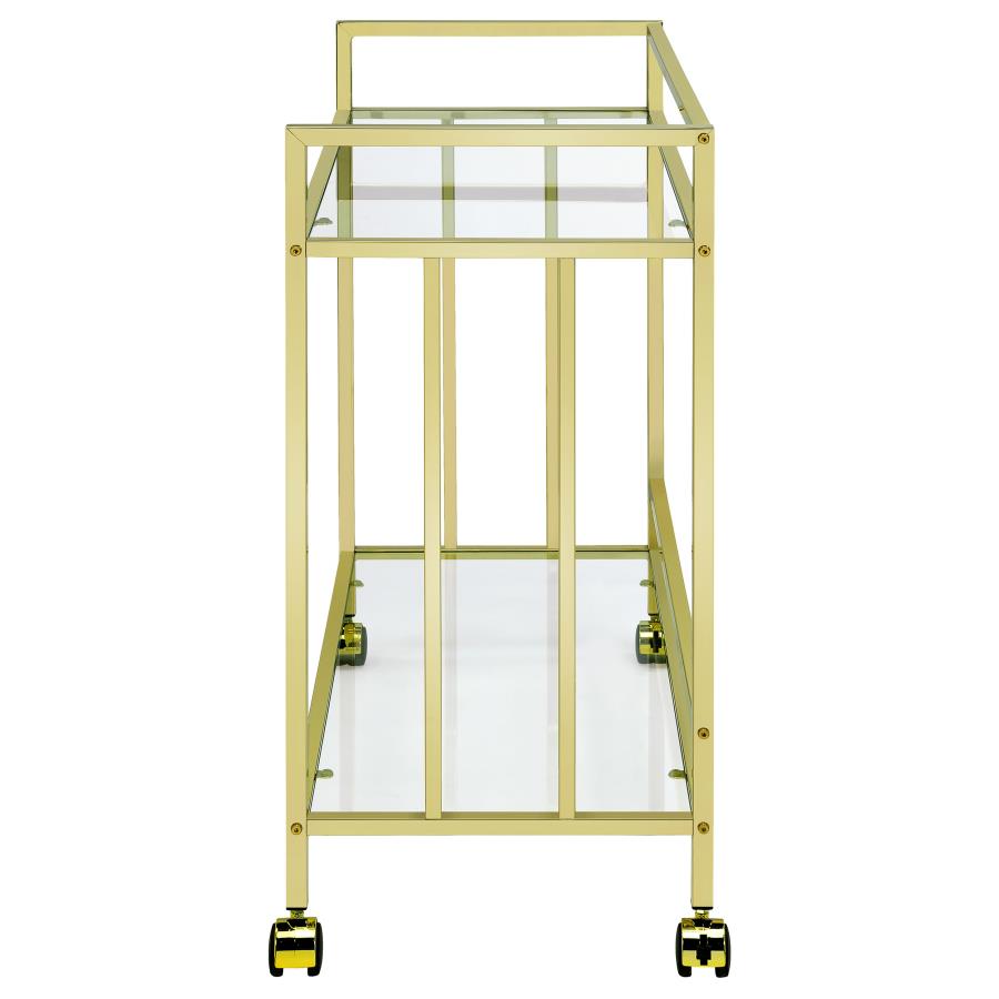 Cara 2-tier Rectangular Glass Shelf Metal Bar Cart Brass - 181381