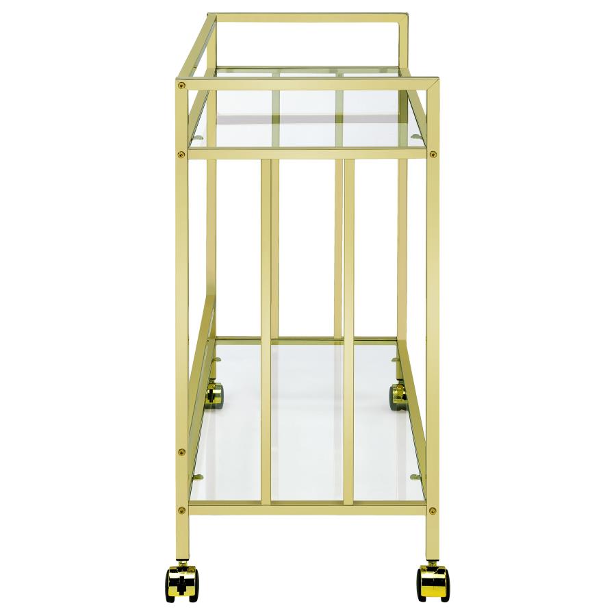 Cara 2-tier Rectangular Glass Shelf Metal Bar Cart Brass - 181381