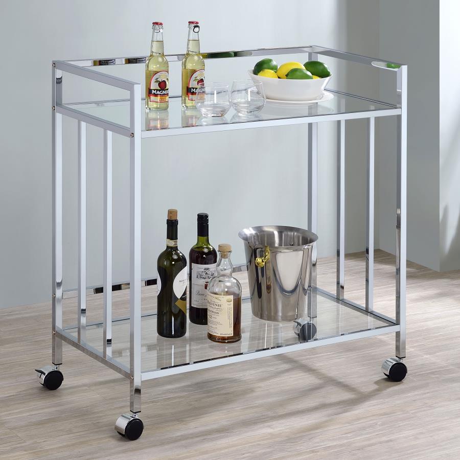 Cara 2-tier Rectangular Glass Shelf Metal Bar Cart Chrome - 181382