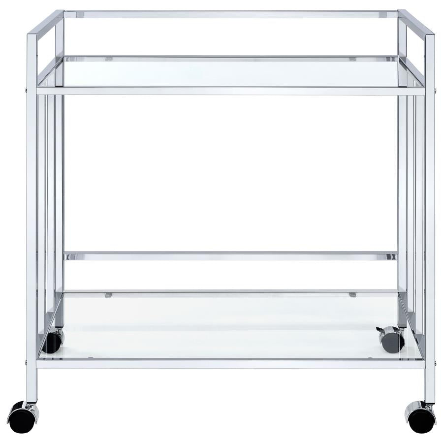 Cara 2-tier Rectangular Glass Shelf Metal Bar Cart Chrome - 181382