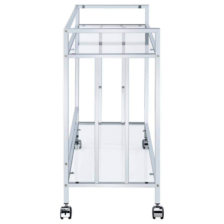 Cara 2-tier Rectangular Glass Shelf Metal Bar Cart Chrome - 181382