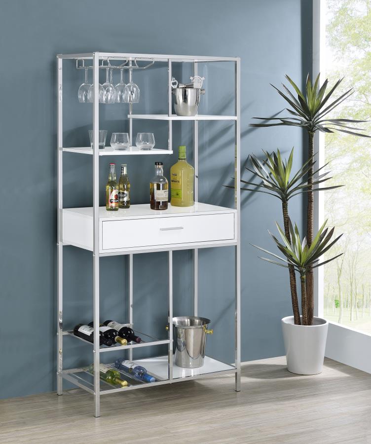 Figueroa 5-shelf LED Wine Storage Bar Cabinet White High Gloss - 182034