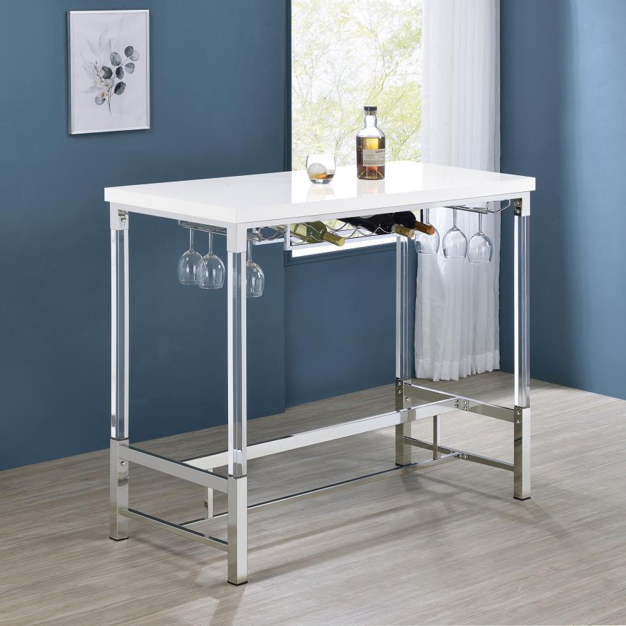 Norcrest 47-inch Acrylic Leg Bar Table White High Gloss - 182101