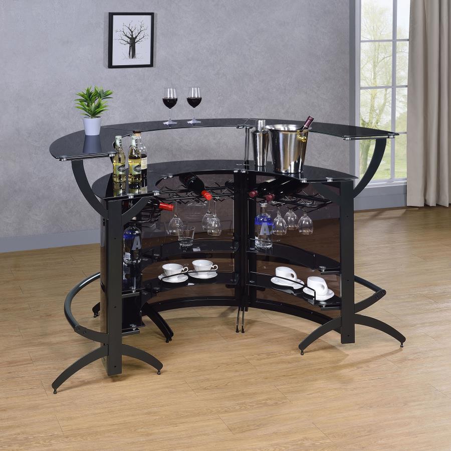 Dallas 3-piece Curved Freestanding Home Bar Cabinet Black - 182135-S3