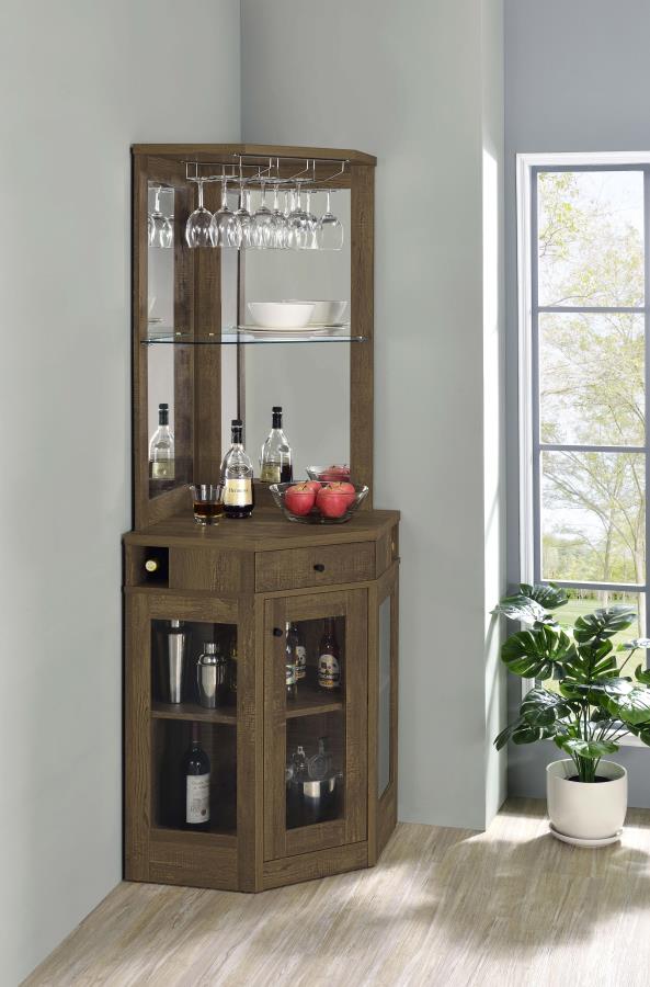 Alviso 1-drawer Corner Home Bar Wine Cabinet Rustic Oak - 182303