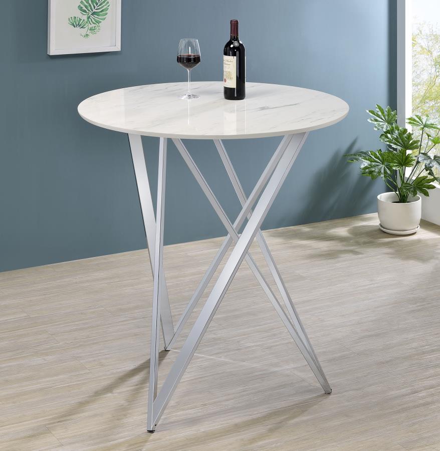 Bexter Round 35-inch Faux Marble Bistro Bar Table Chrome - 183526