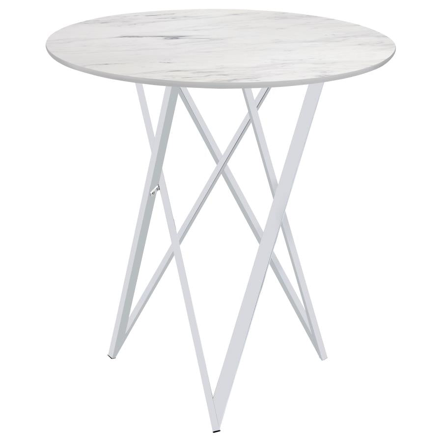 Bexter Round 35-inch Faux Marble Bistro Bar Table Chrome - 183526