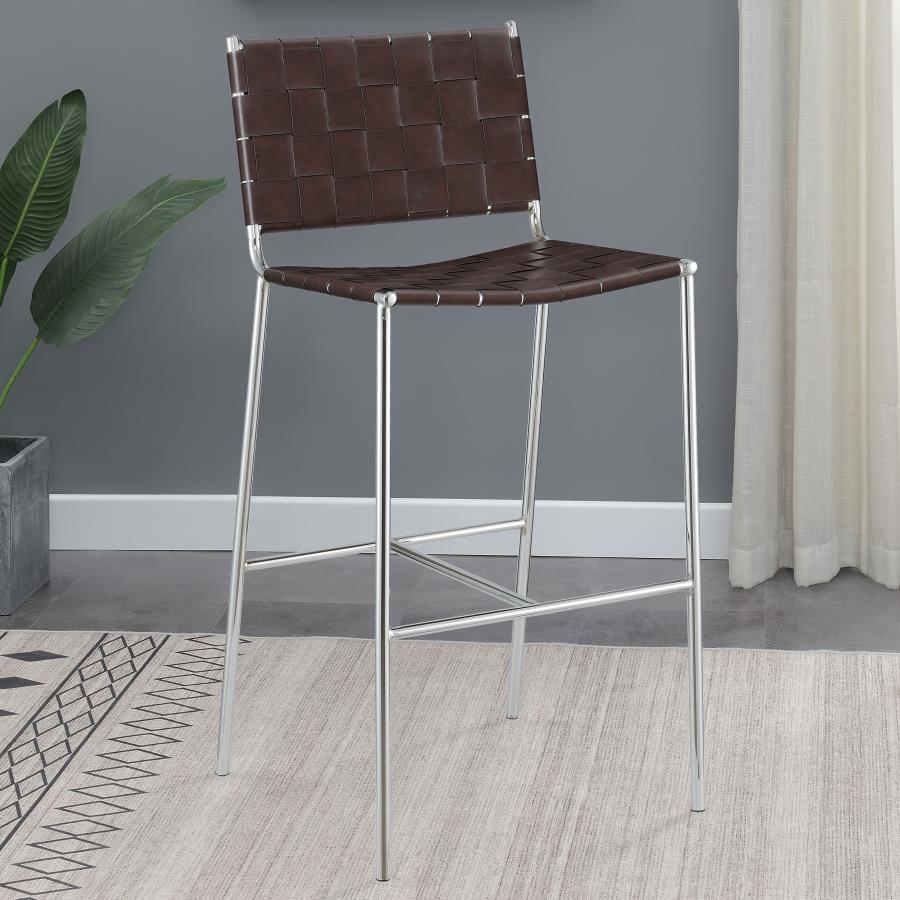 Adelaide Upholstered Pub Height Bar Stool Brown and Chrome - 183584