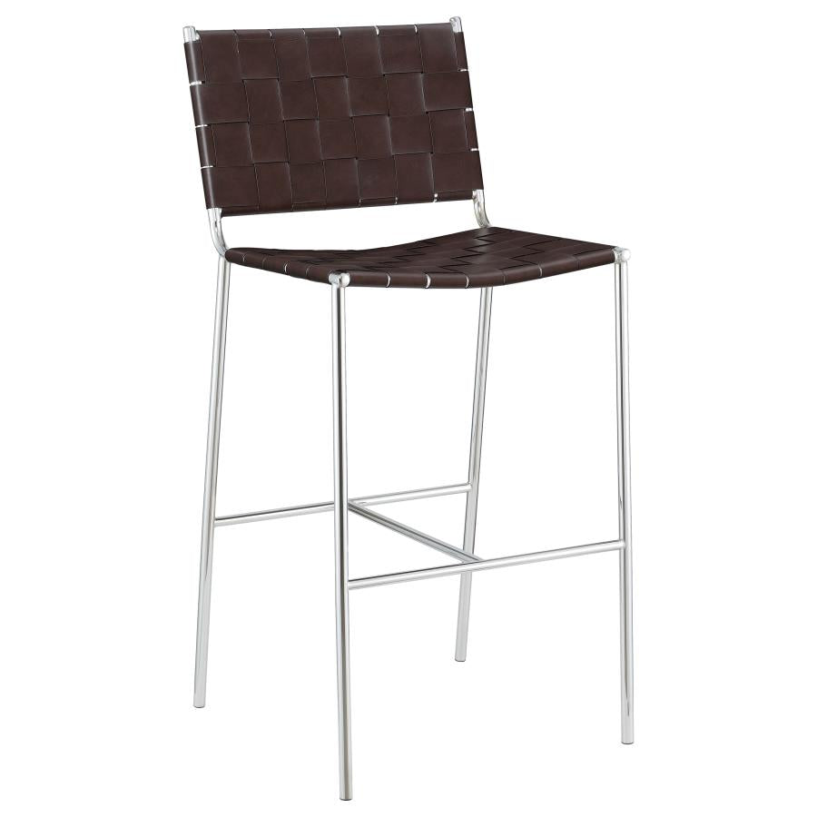 Adelaide Upholstered Pub Height Bar Stool Brown and Chrome - 183584