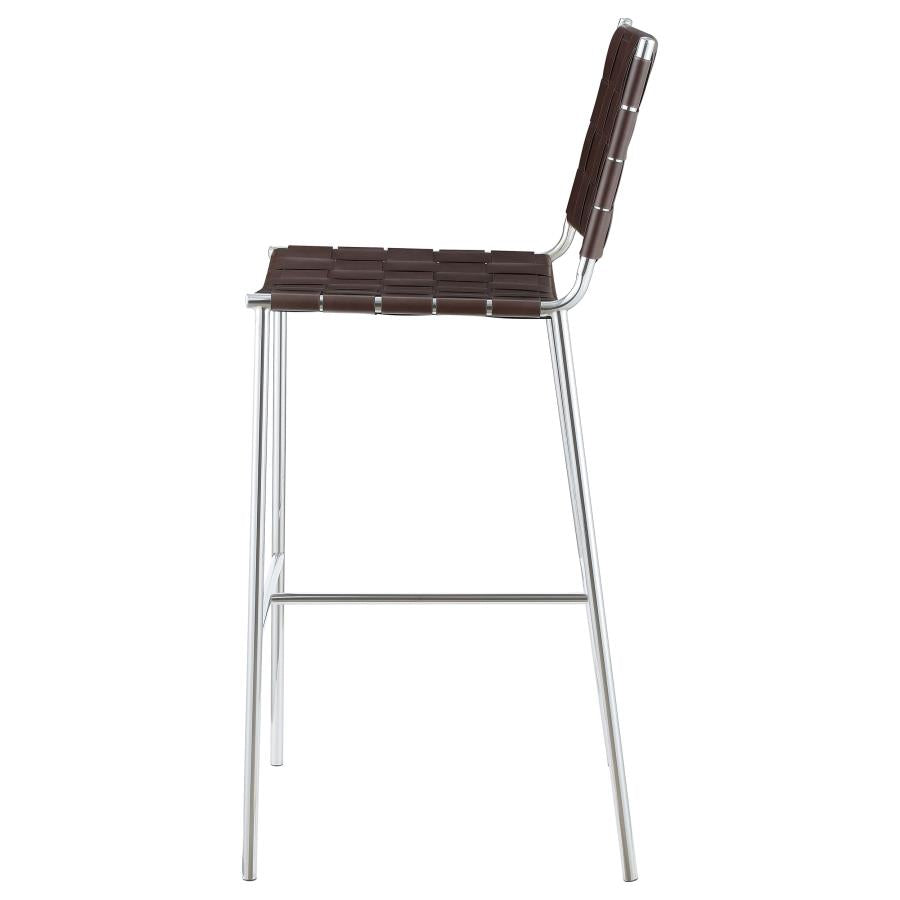 Adelaide Upholstered Pub Height Bar Stool Brown and Chrome - 183584