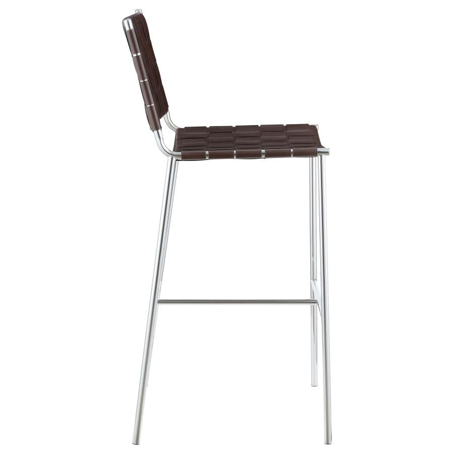 Adelaide Upholstered Pub Height Bar Stool Brown and Chrome - 183584