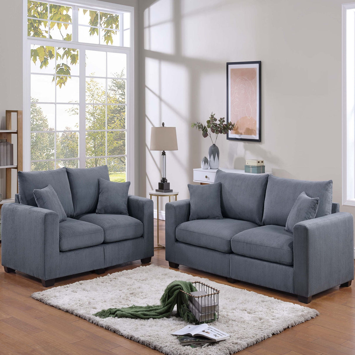 2 Piece Contemporary Style Sofa Set With Matching Pillows