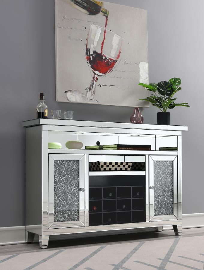 Melinda 2-door LED Mirrored Wine Storage Bar Cabinet Silver - 183627