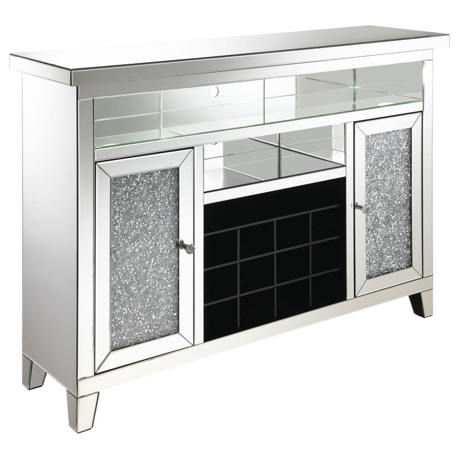 Melinda 2-door LED Mirrored Wine Storage Bar Cabinet Silver - 183627