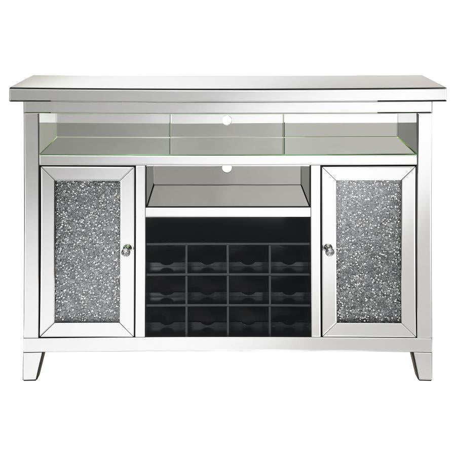 Melinda 2-door LED Mirrored Wine Storage Bar Cabinet Silver - 183627