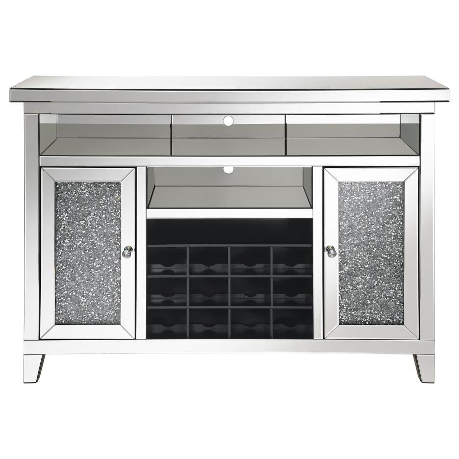 Melinda 2-door LED Mirrored Wine Storage Bar Cabinet Silver - 183627