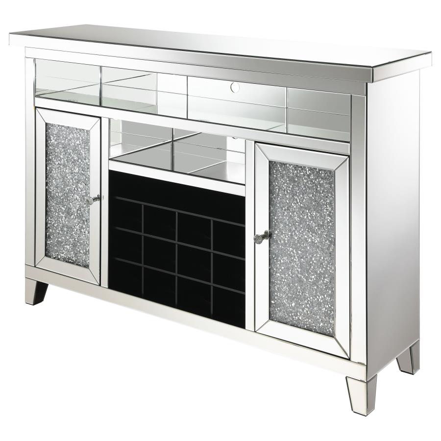 Melinda 2-door LED Mirrored Wine Storage Bar Cabinet Silver - 183627
