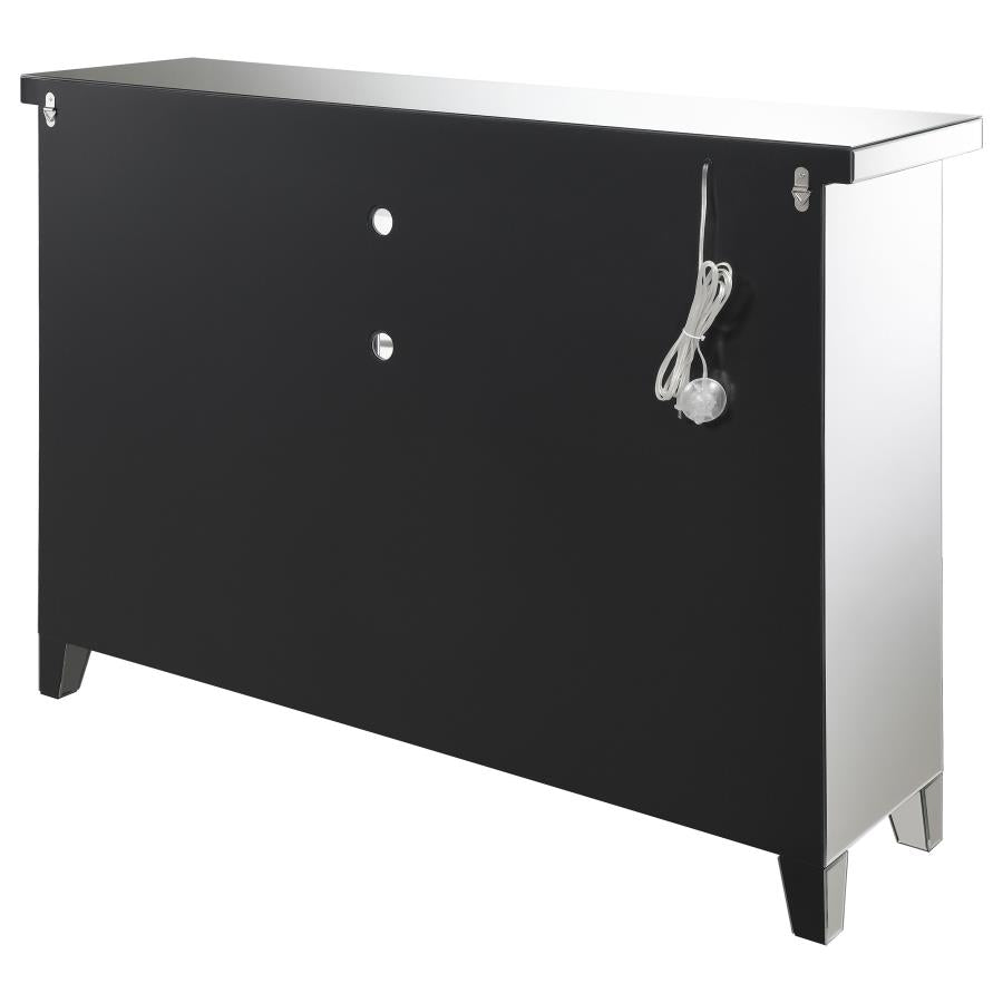 Melinda 2-door LED Mirrored Wine Storage Bar Cabinet Silver - 183627