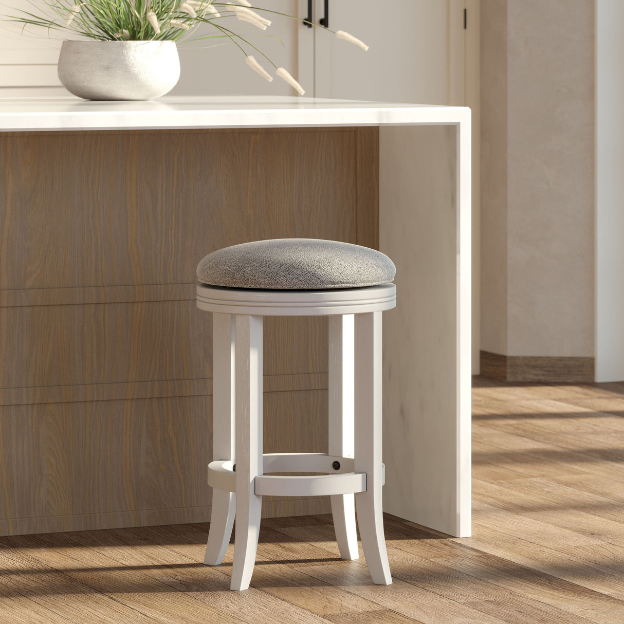 Backless Swivel Stool With Upholstered Seat