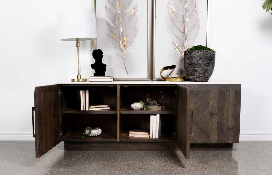 Dennis 3-door Marble Top Sideboard Buffet Tobacco Grey - 190655