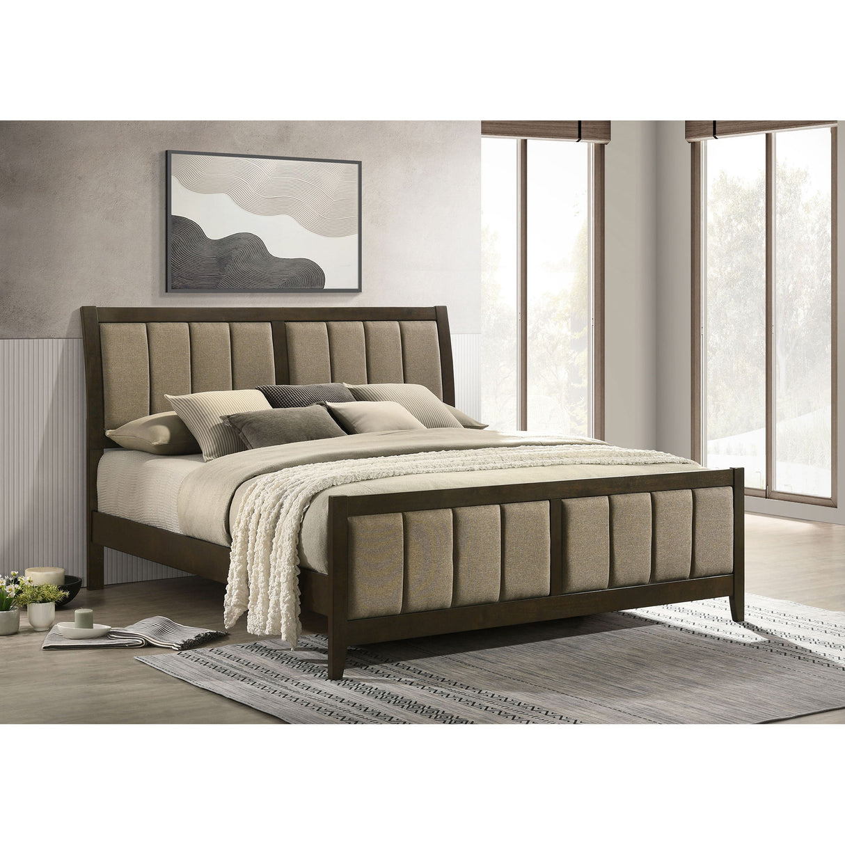 Clement - Upholstered Eastern King Bed - Dark Brown