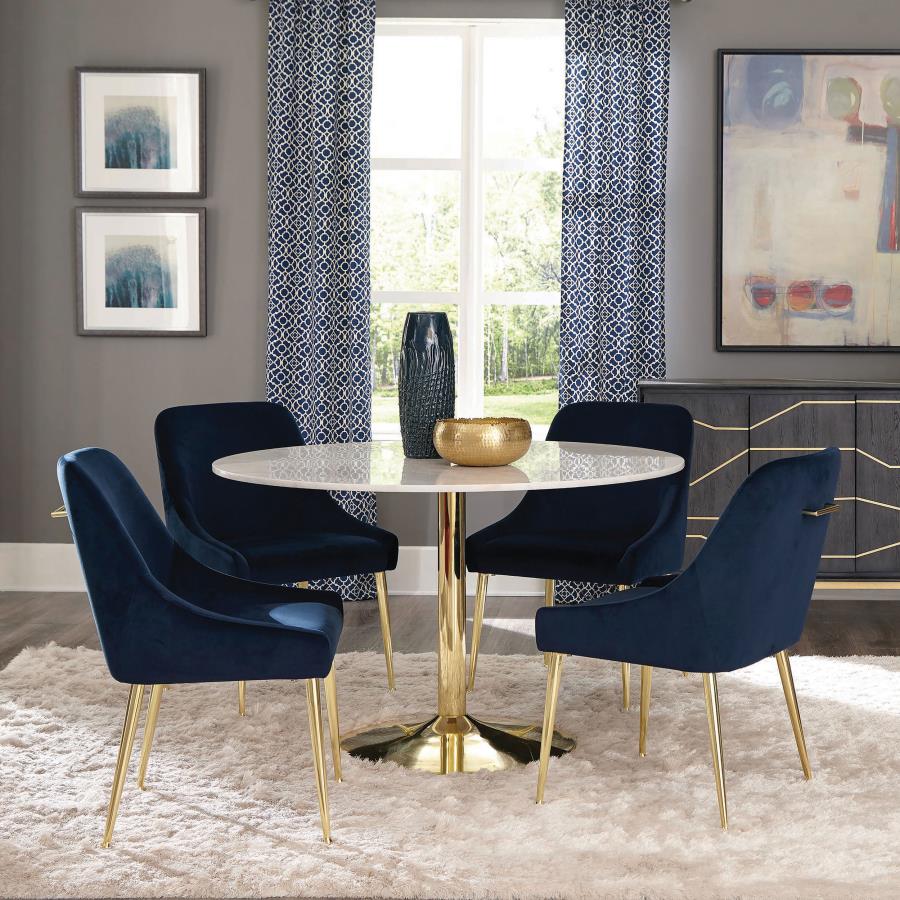 Kella 5-piece Round Marble Top Dining Set White and Gold - 192061-S5