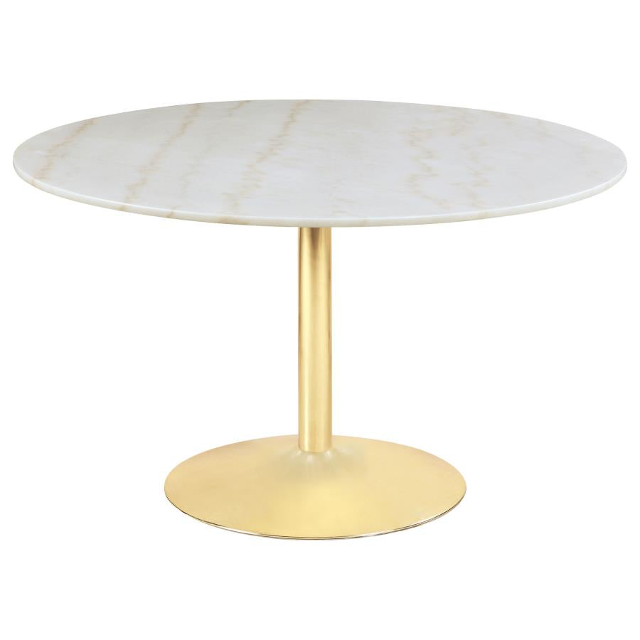 Kella 5-piece Round Marble Top Dining Set White and Gold - 192061-S5