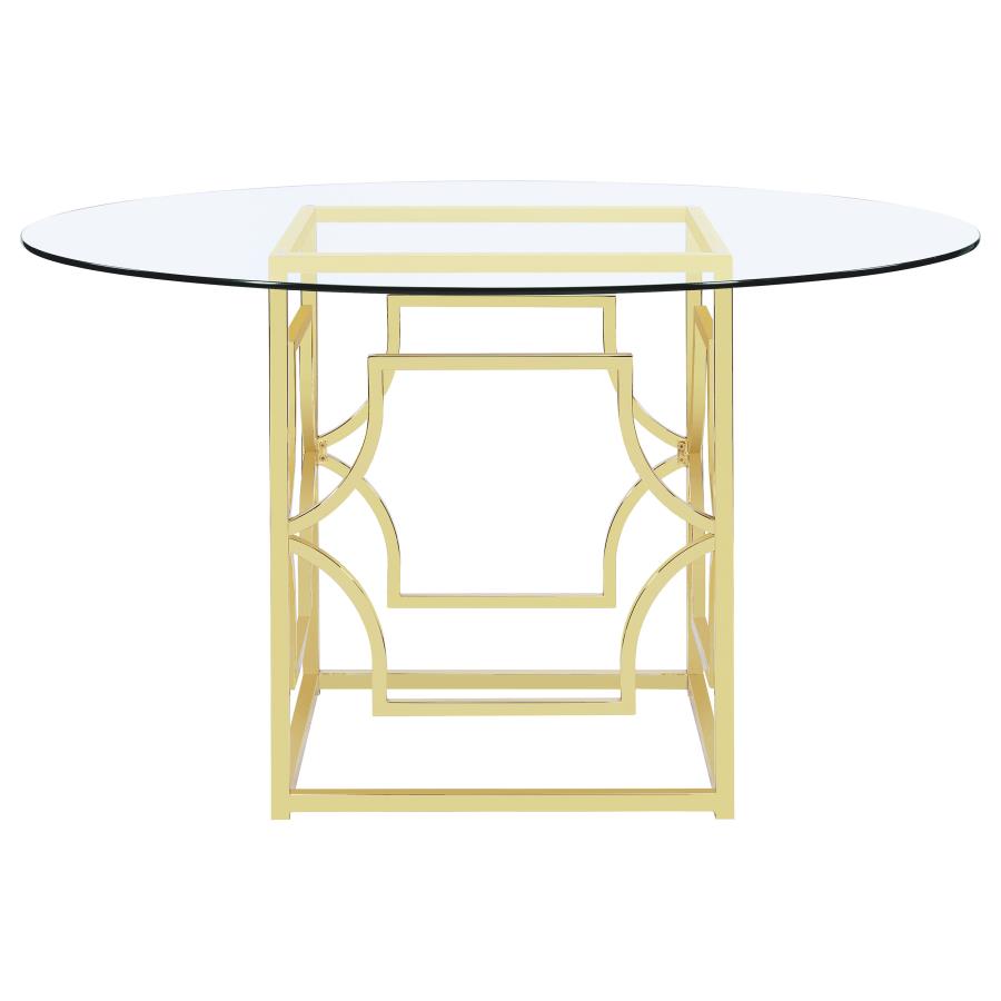 Starlight Round 54-inch Glass Top Metal Dining Table Brass - 192641BG