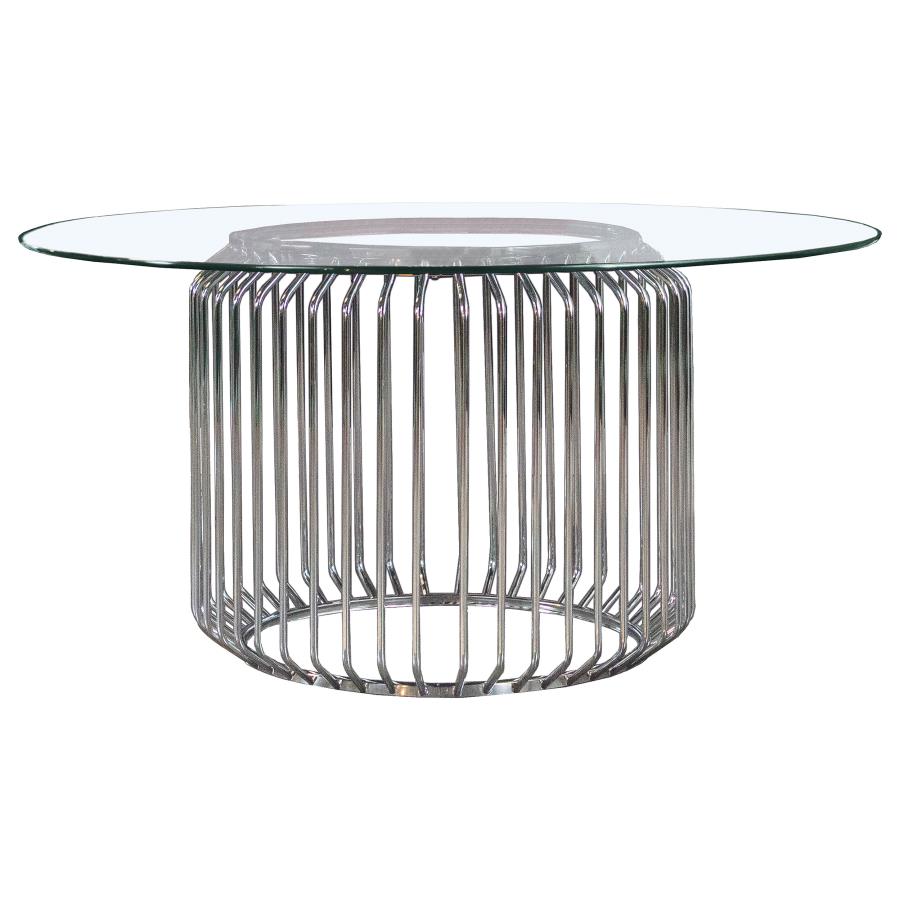 Veena Round 60-inch Glass Top Metal Dining Table Chrome - 193430BG