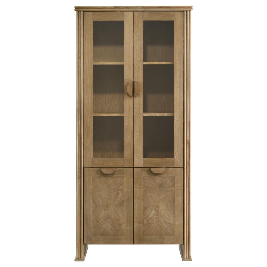 Adina 77-inch Tall Display Cabinet Distressed Light Brown - 193616