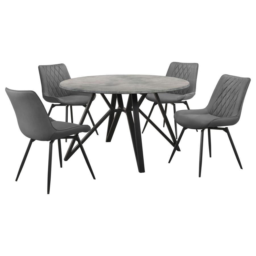 Neil 5-piece Round Dining Table Set Concrete Gunmetal - 193801-S5