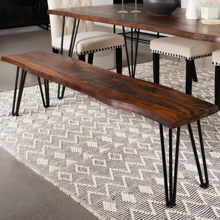 Neve Live Edge Wood Dining Bench Hairpin Legs Grey Sheesham - 193863