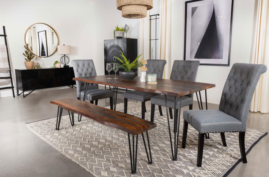 Neve Live Edge Wood Dining Bench Hairpin Legs Grey Sheesham - 193863
