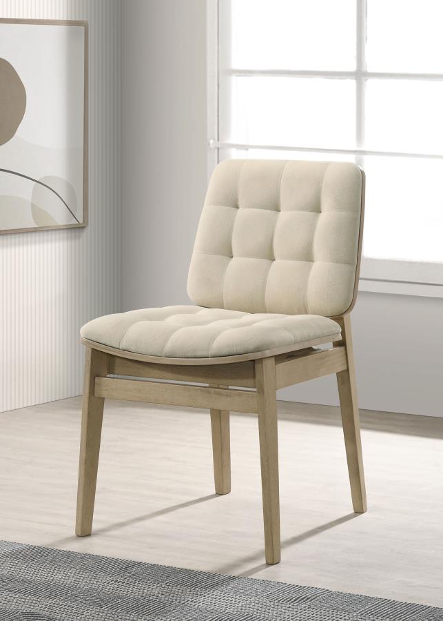 Redbridge Velvet Upholstered Side Chair Cream and Natural Oak (Set of 2) - 193952NAT