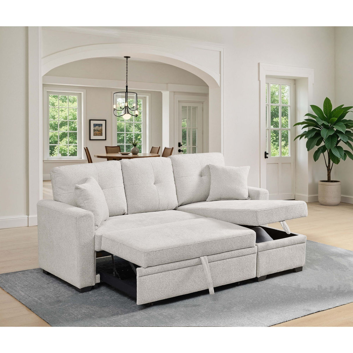 Upholstered Sectional With Pull Out Bed And Chaise Storage