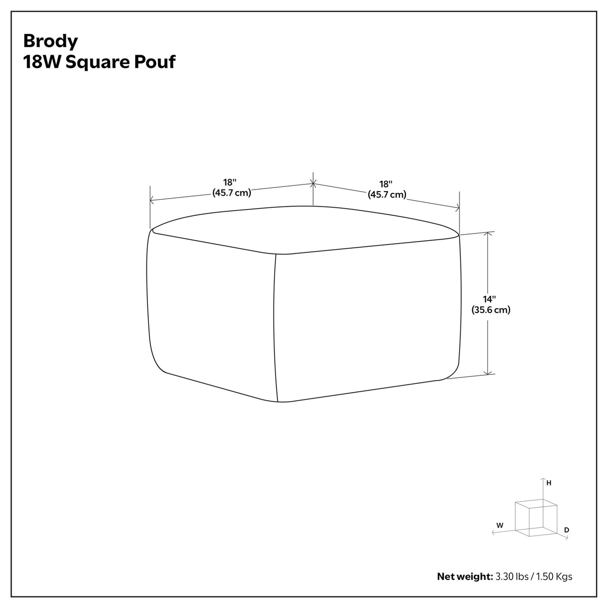 Brody - Square Top Stitched Pouf - Black