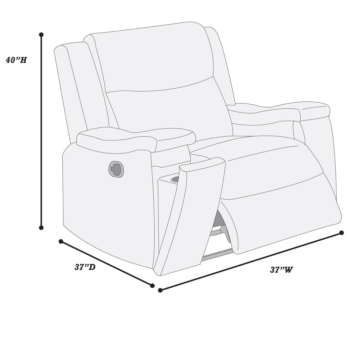 Manual Recliner With Hidden Cup Holder, Padded Seat And Backrest - Auburn