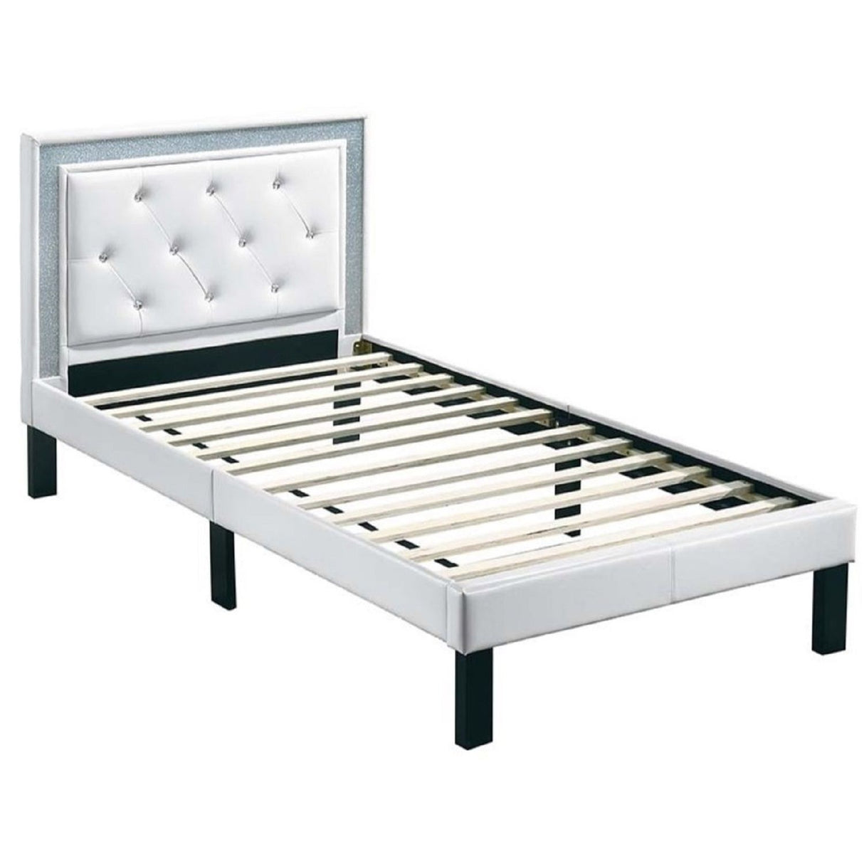 Glamours Style Bed With Diamond Tufted Padded Headboard