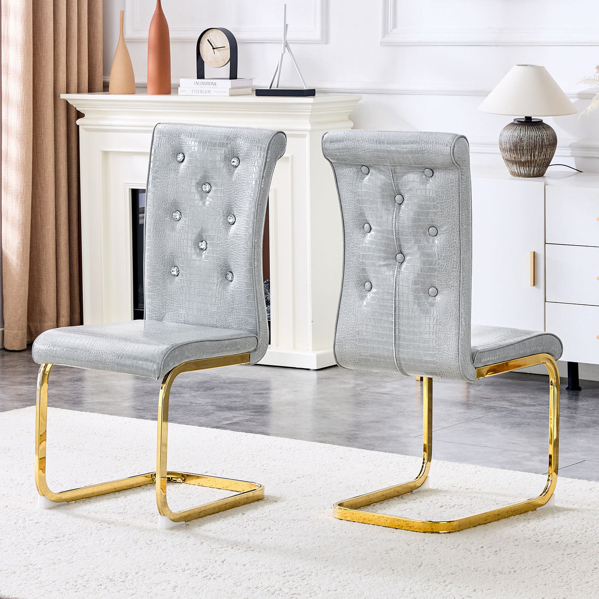 Elegant Design Alligator Skin Upholstered Dining Chairs