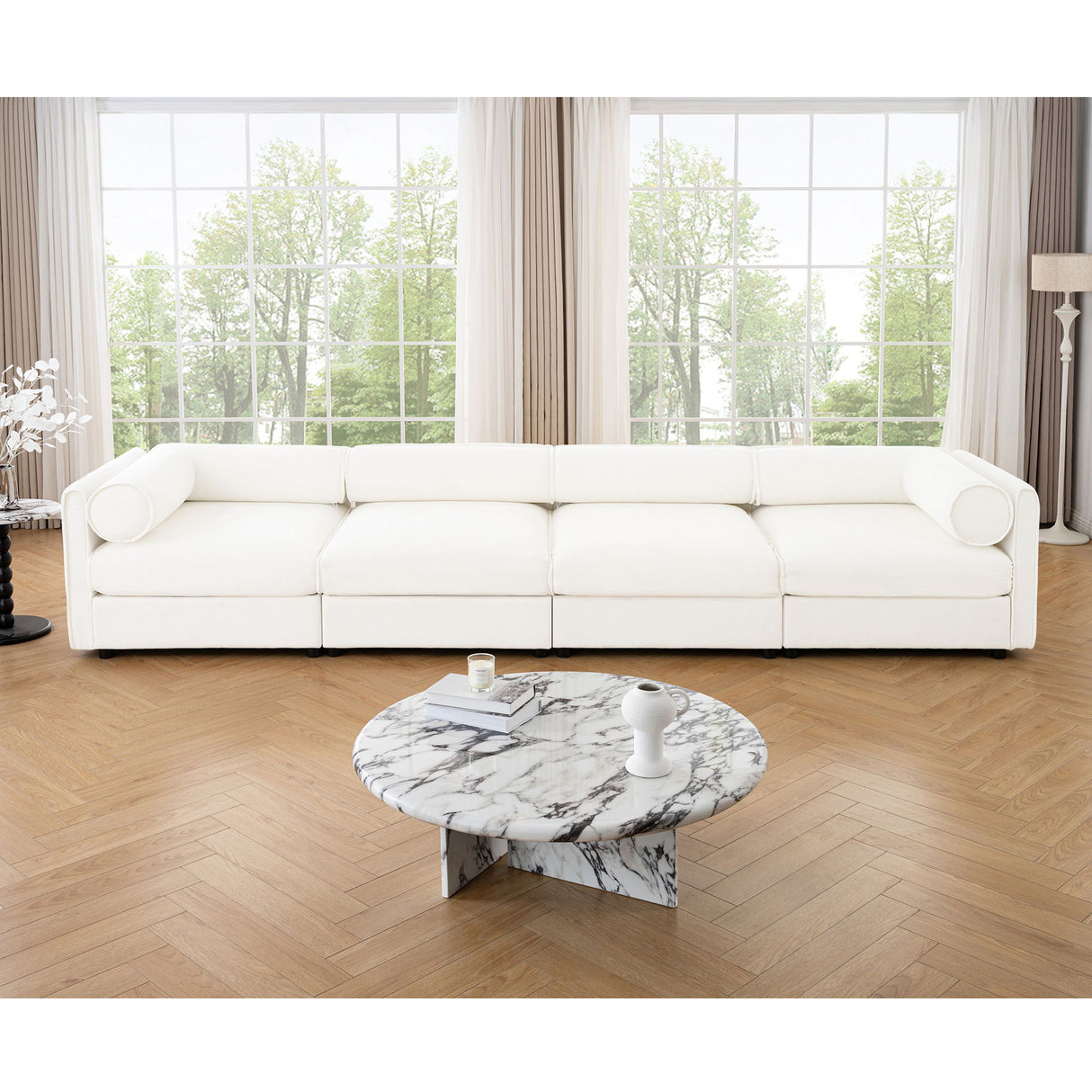 Stylish Sofa With Storage Seat And Cylindrical Backrest