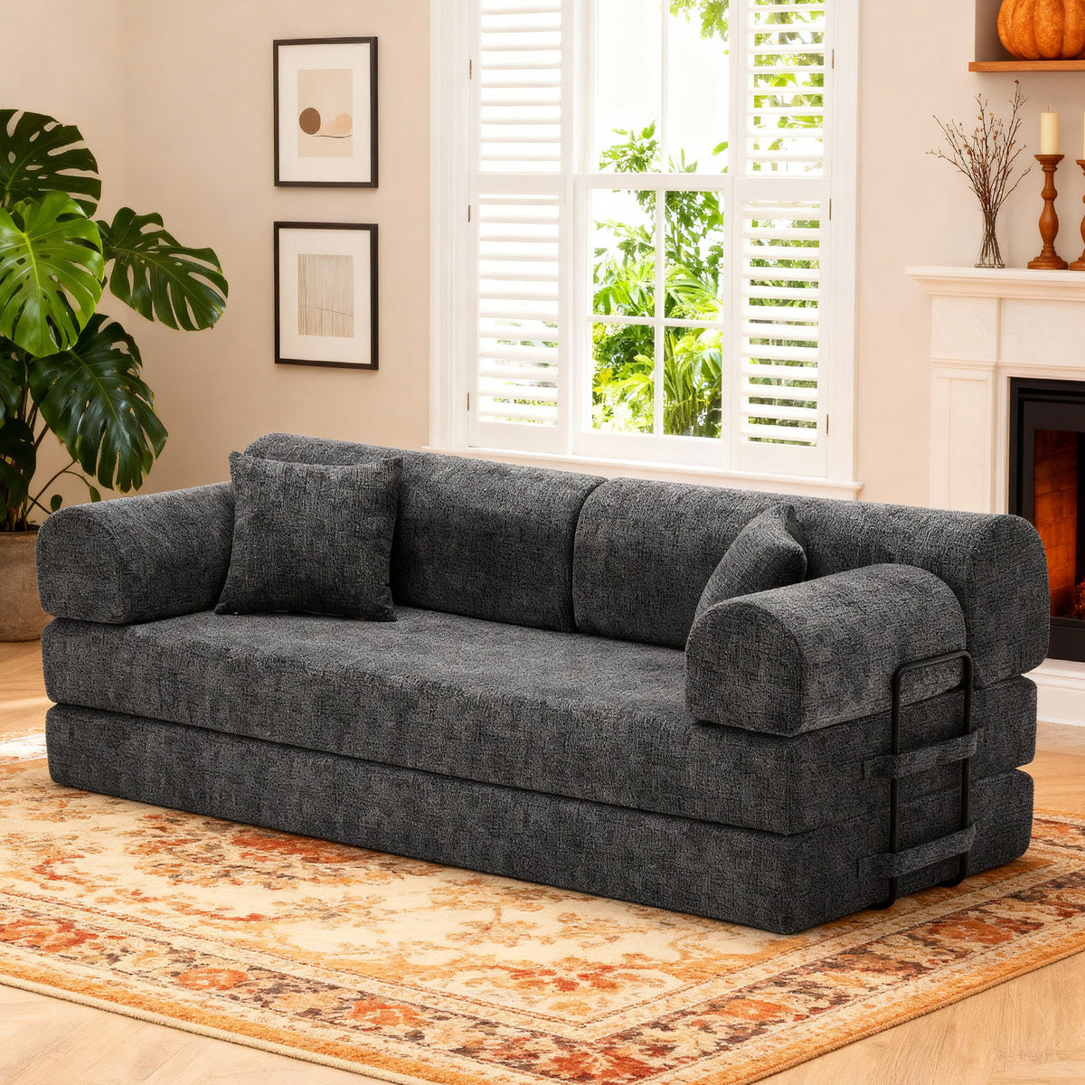 Convertible Sleeper Sofa Bed, Folding Mattress Couch With Fixed Shape For Living Room - Black