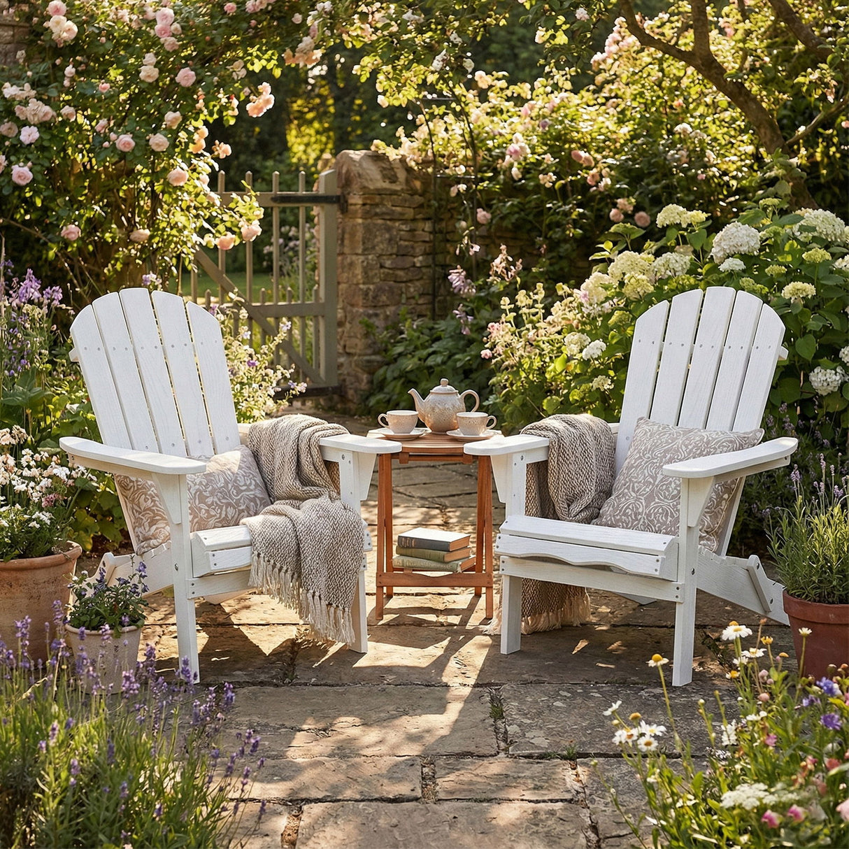Classic Grain Folding Adirondack Chair Patio - White