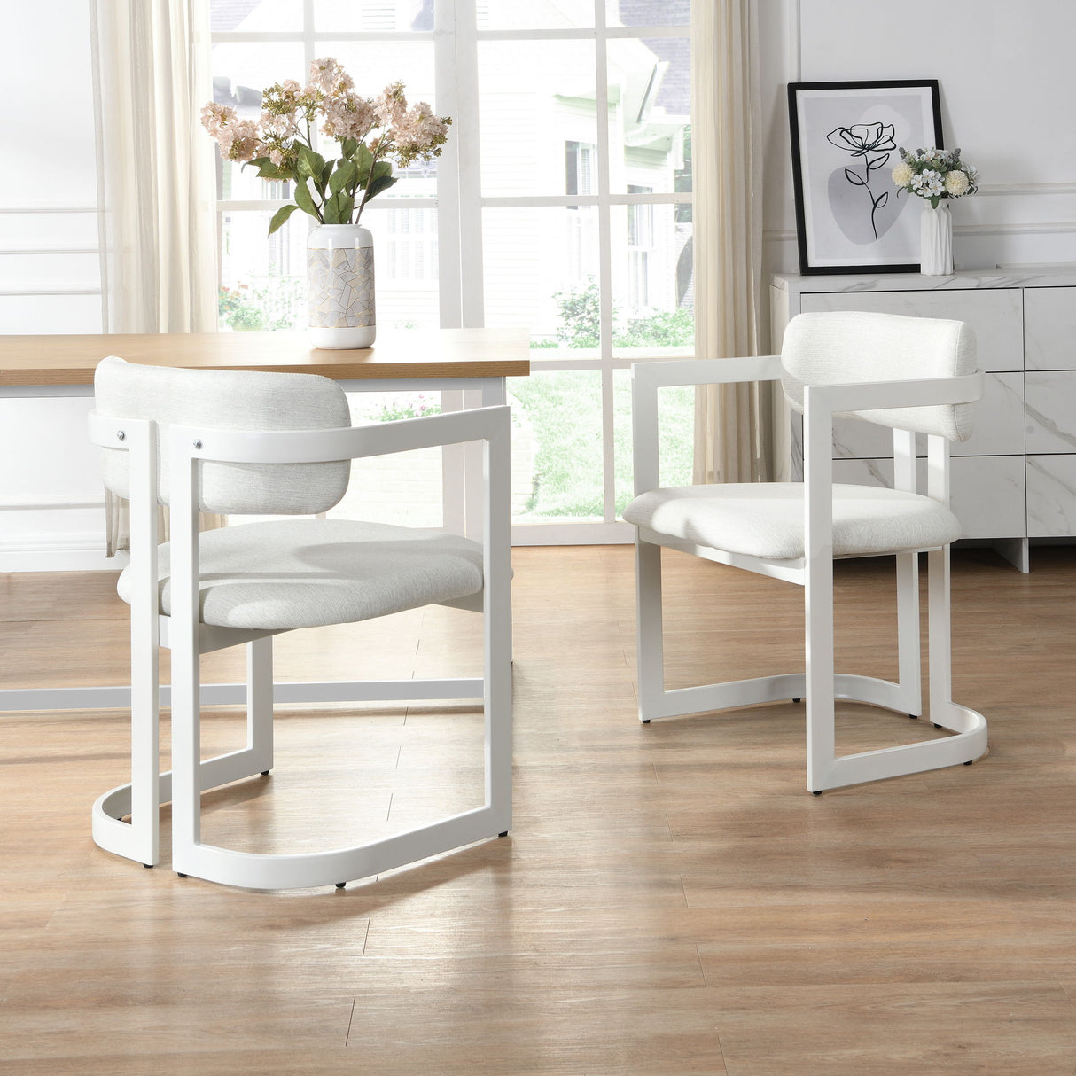 Upholstered Dining Armchairs (Set of 2) - Beige / White