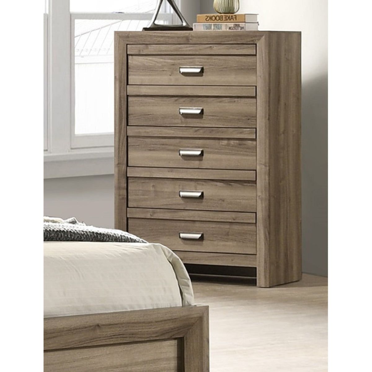 5 Drawer Storage Chest With Pulls - Light Brown