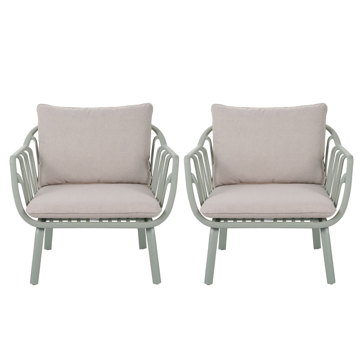Huron - Outdoor Patio Club Chair (Set of 2) - Beige / Light Green