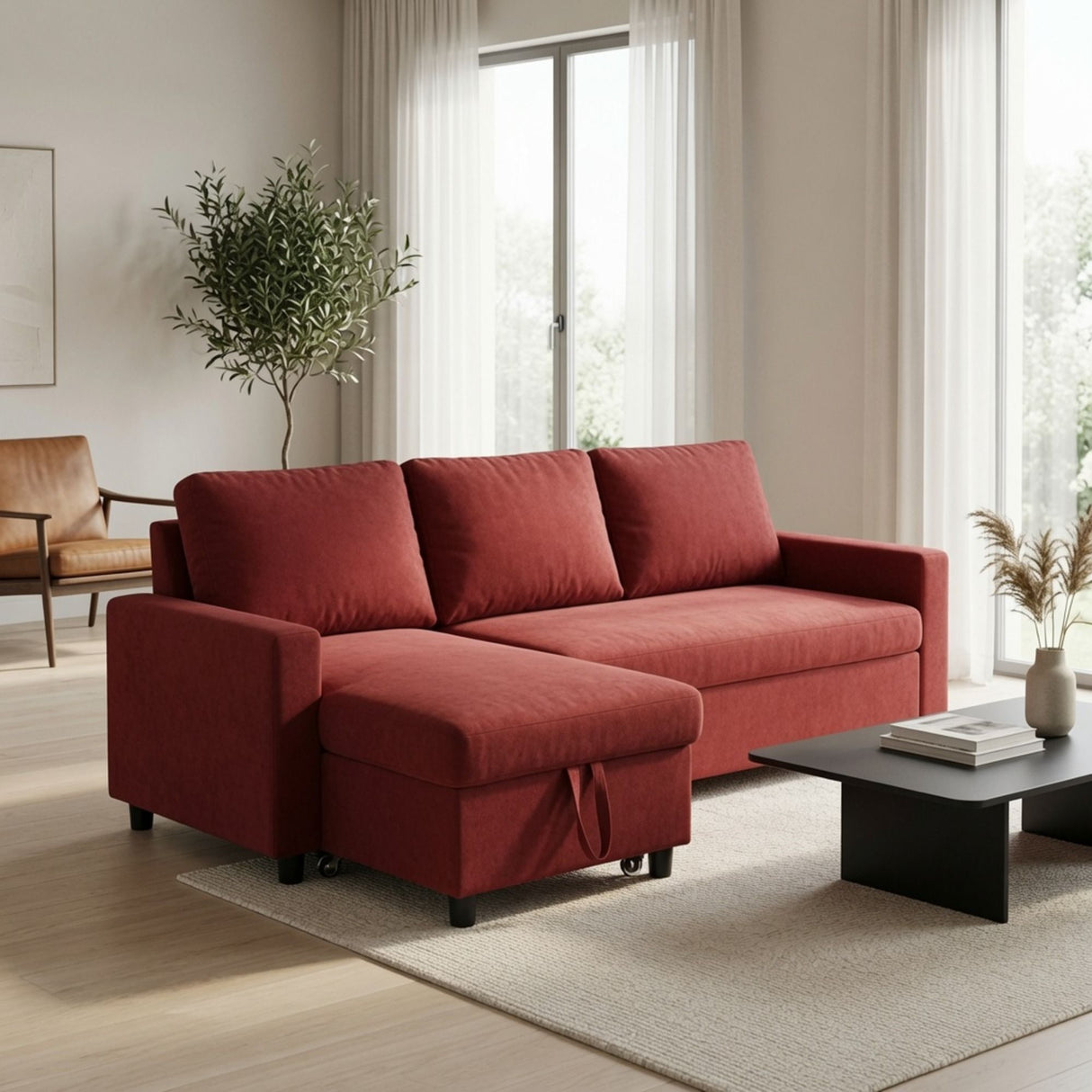 L - Shaped Convertible Sofa Bed With Storage Chaise