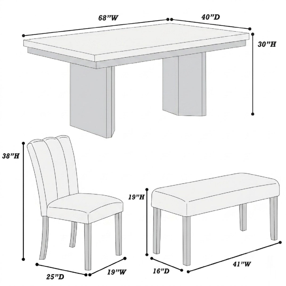 2 Tone Dining Table Set With Upholstered Side Chairs